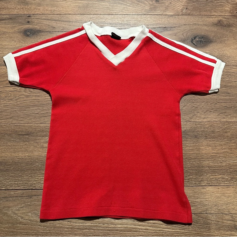 Kids Vintage 1970s Red V-Neck Athletic Tee 5T